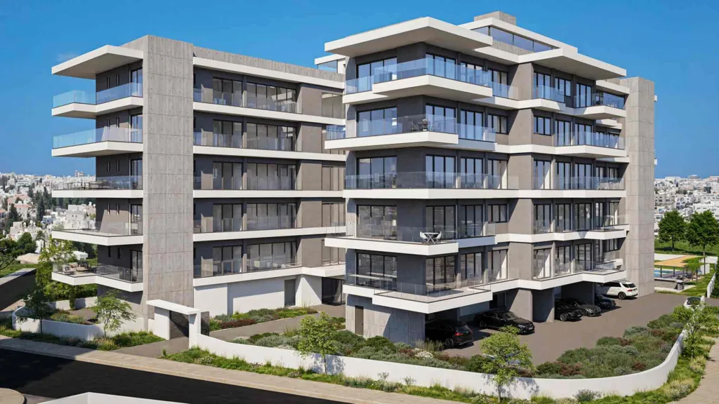 Phối cảnh góc khối nhà Galaxy Residences với vườn cảnh quan