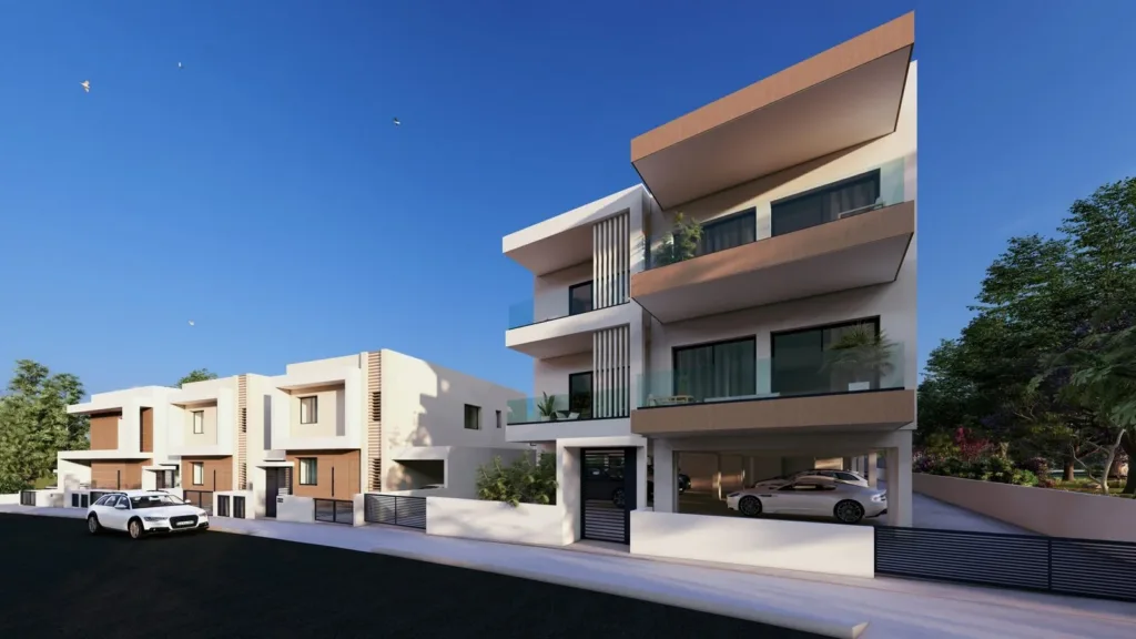 Phối cảnh khu TOPCY 77-78-79 với toà căn hộ và dãy nhà phía sau