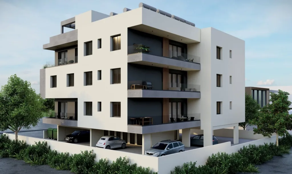A visualisation of the side of TOPCY36 with white walls and balconies