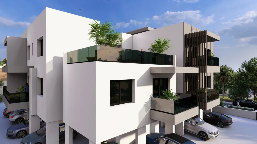 A visualisation of the side of TOPCY46 with planted terraces